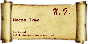 Nacsa Irma névjegykártya